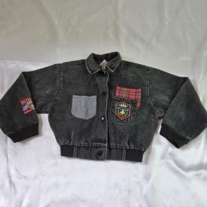 Vintage 80's Girls Buster Brown Patch Denim Jacket Size 7/8 Button Dolman Sleeve